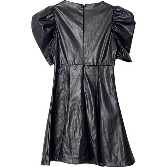 Lulu's Black Vegan Leather Puff Sleeve Fit and Flare Mini Dress (XS) - Picture 8 of 15